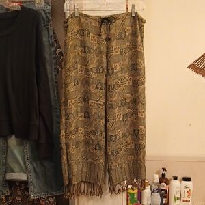 Bohemian Patterned Wide-Leg Pants W Fringe.‎ One Size